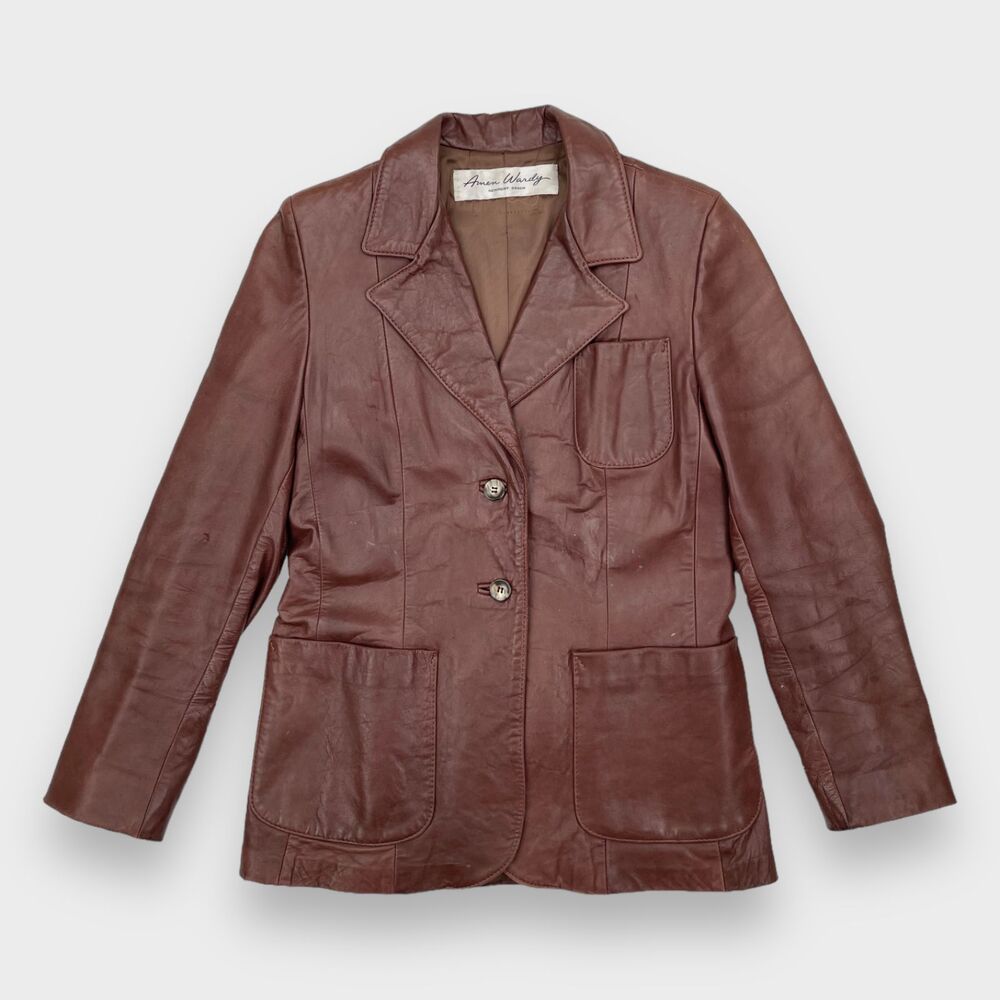 Amen Wardy Vintage Single Breasted Leather Jacket Brown Women's Small/Medium